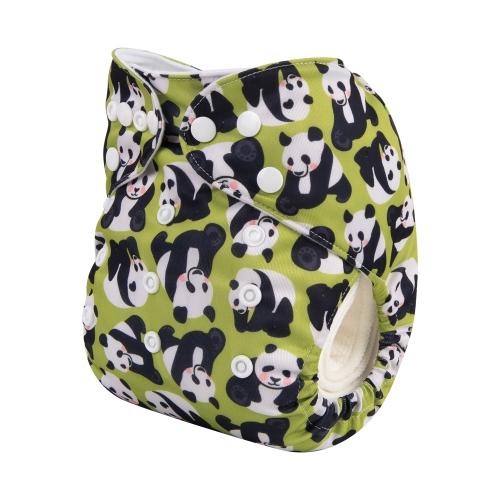Green pocket nappy with panda bears pattern side view