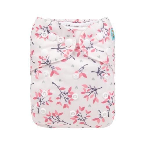 White pocket nappy with pink leaves front view