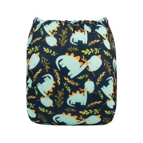 dark blue pocket nappy with turquoise dinosaurs back view