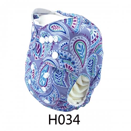 Grey and blue Paisley pattern pocket nappy with mauve accent side view
