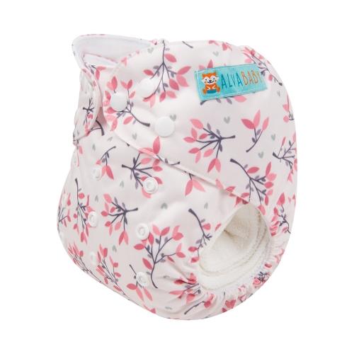 White pocket nappy with pink leaves side view