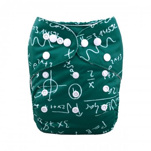dark green background pocket nappy with light green equation scribbles front view