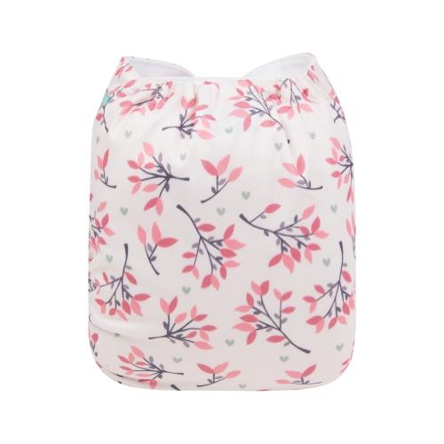 White pocket nappy with pink leaves back view