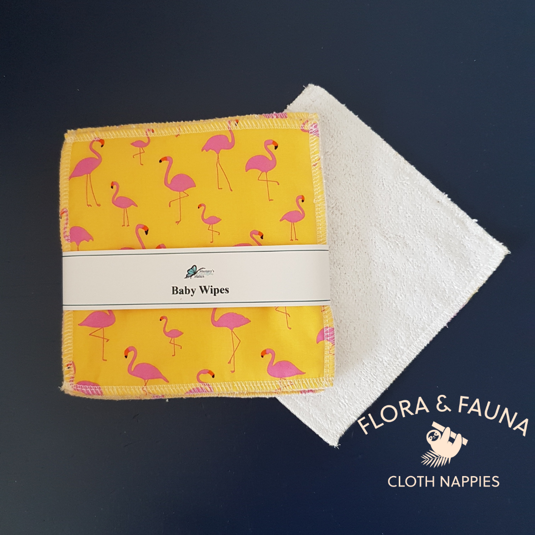 pink flamingo on yellow background patterned cloth wipe