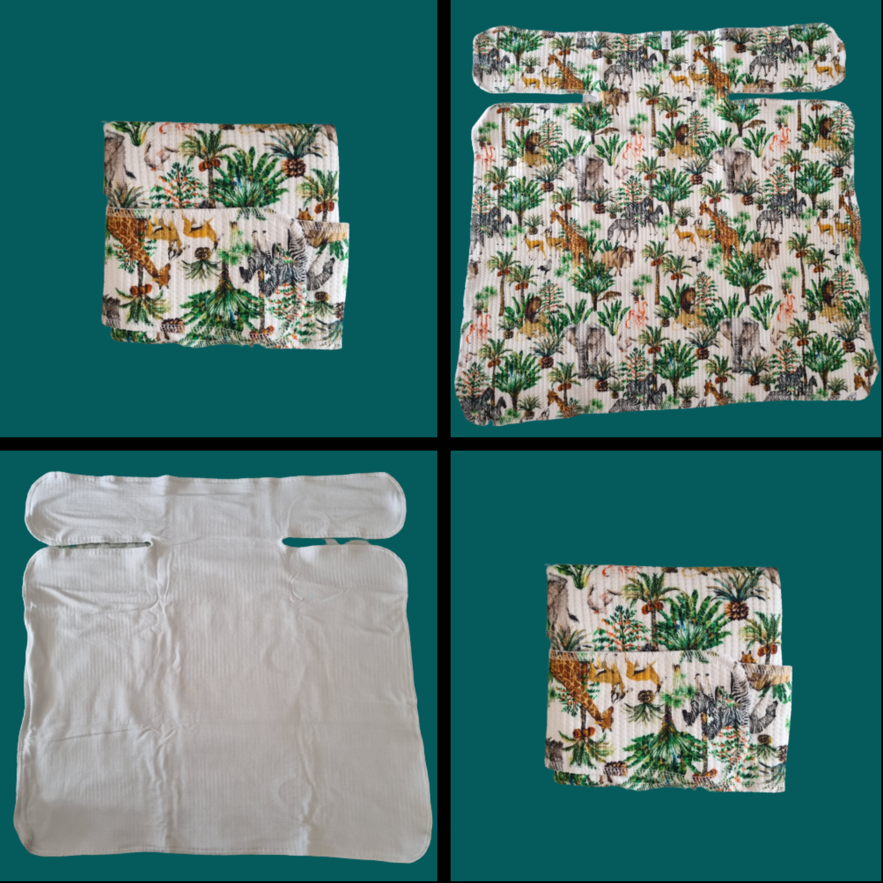 collage of preflat nappies with pattern of jungle animals