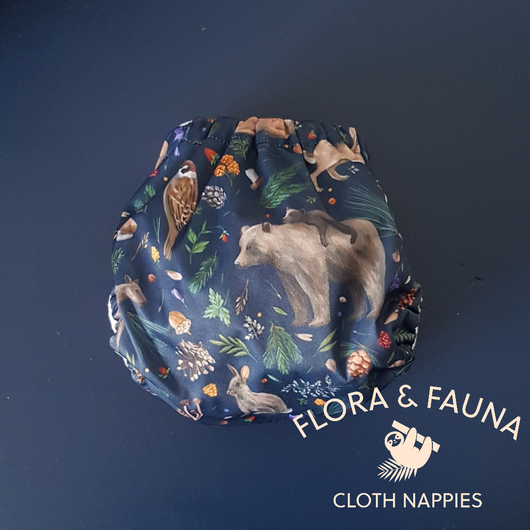 Reverse image of a cloth nappy in nature calls print