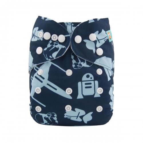 Blue background pocket nappy with various sci fi images