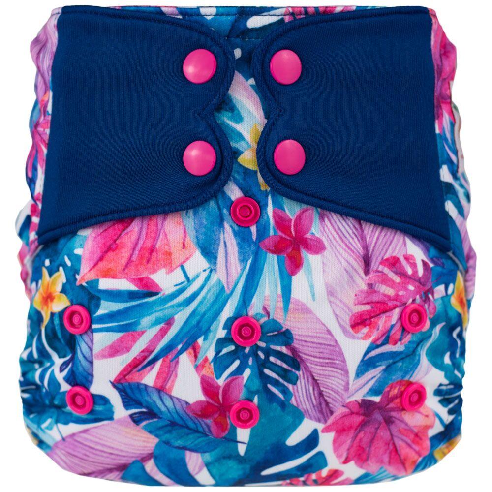 ELF Diaper Pink and Blue Exotic Leaves Print Nappy Snaps