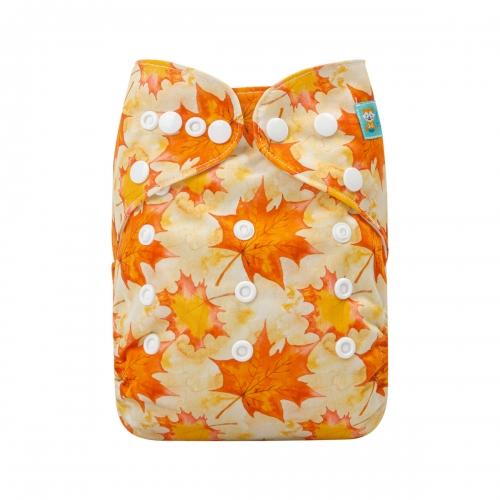 Light Yellow pocket nappy with yellow and burnt orange leaves Front View