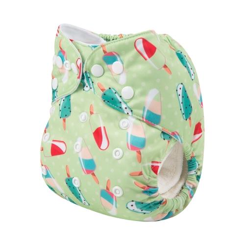 Light green pocket nappy with multicoloured ice lollies pattern side view