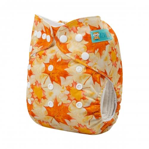 Light Yellow pocket nappy with yellow and burnt orange leaves side view