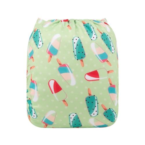 Light green pocket nappy with multicoloured ice lollies pattern back view