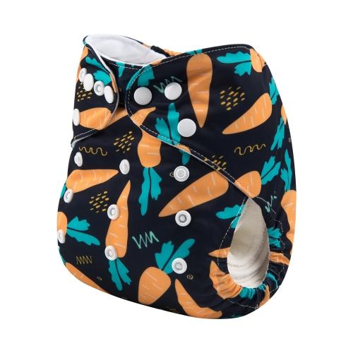 black pocket nappy with large carrots pattern side view