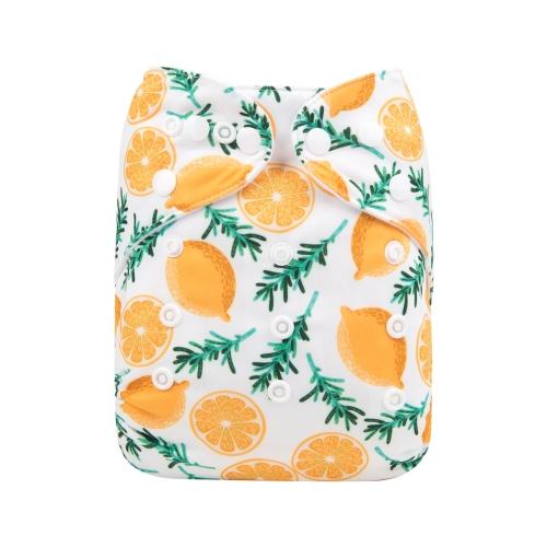 White pocket nappy with lemons and sprigs of rosemary pattern