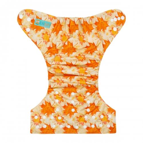 Light Yellow pocket nappy with yellow and burnt orange leaves open flat view