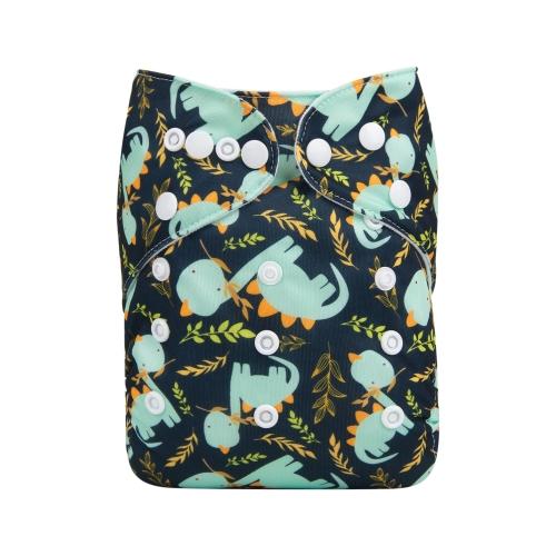 dark blue pocket nappy with turquoise dinosaurs front view