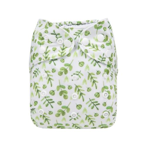 white pocket nappy with a variety of small green leaves front view