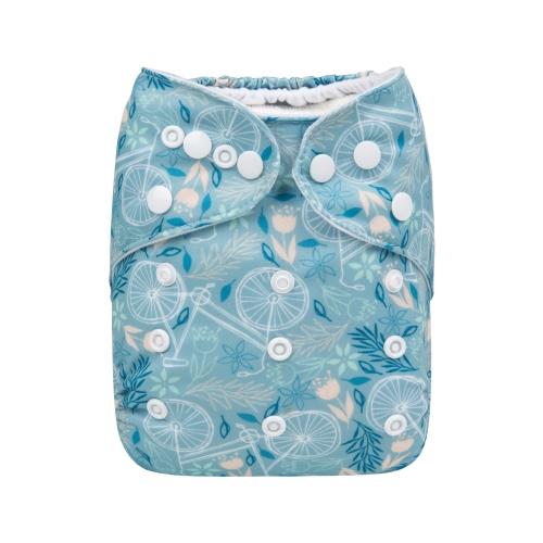 light blue pocket nappy with white bicycles front view