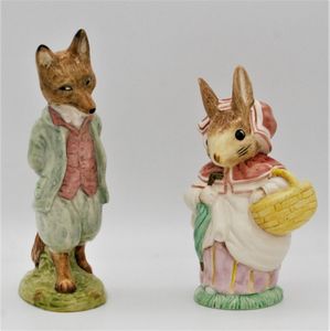 Beswick Beatrix Potter 3398/2 Mrs Rabbit and 3450/2  Foxy Whiskered Gentleman Limited Edition Pair - front