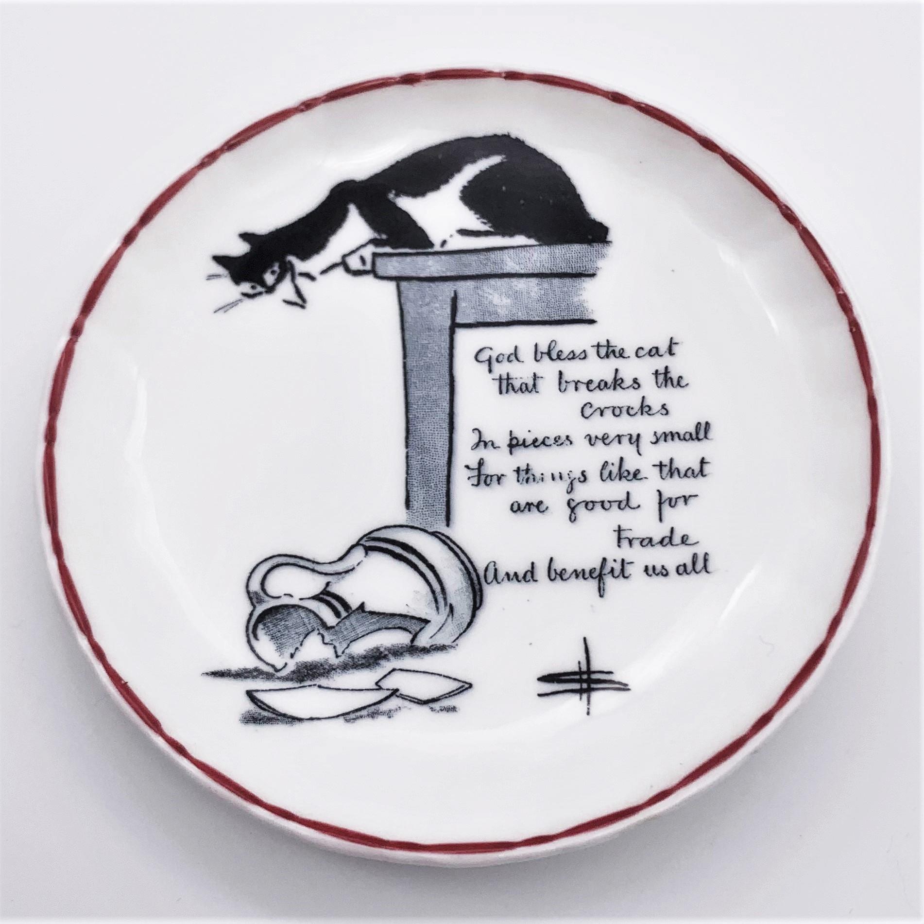 Royal Doulton "God Bless The Cat" Pin DIsh from "The Souter Kateroo" Cat series - front