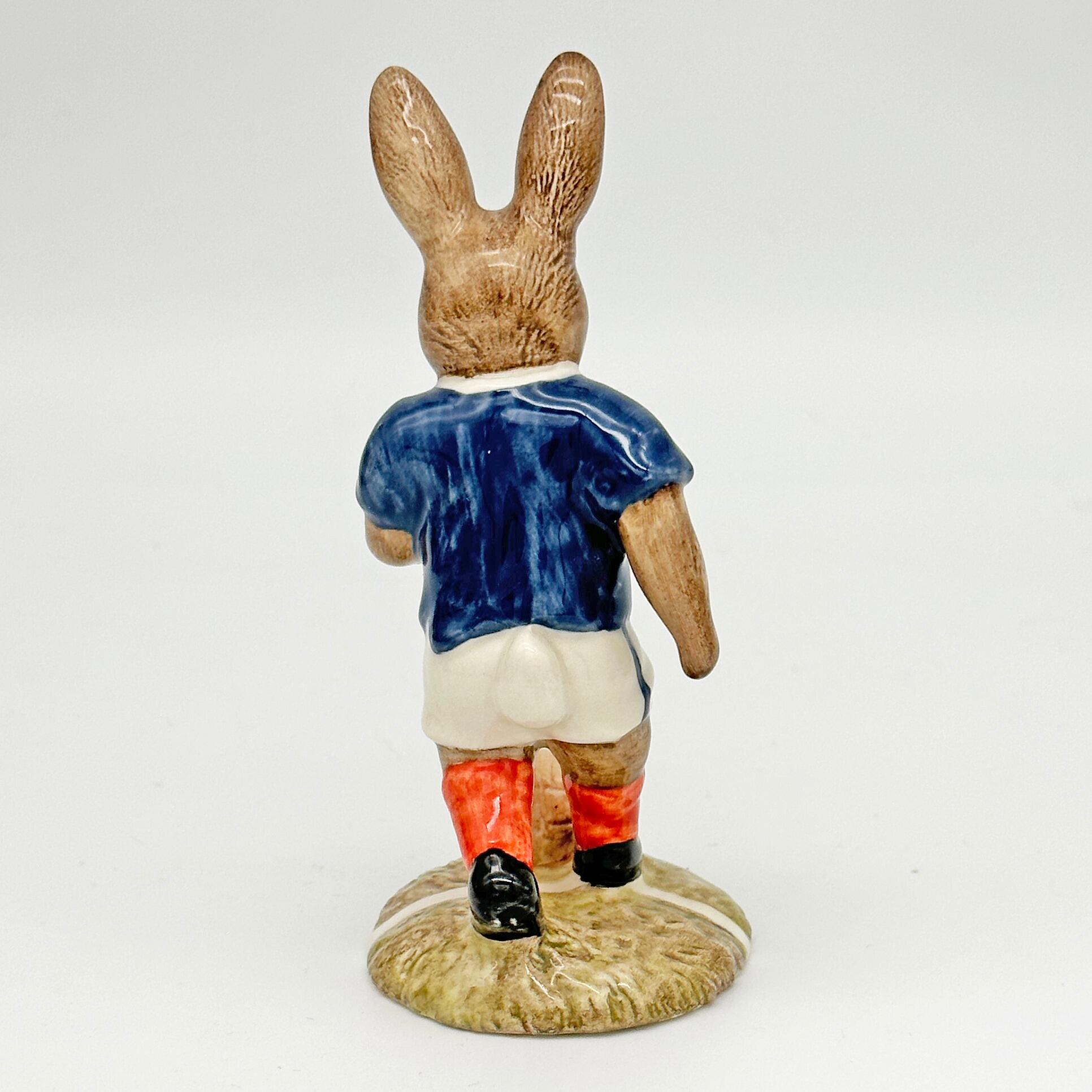 Royal Doulton Bunnykins figure - DB123 Soccer Playerin Blue and White - back