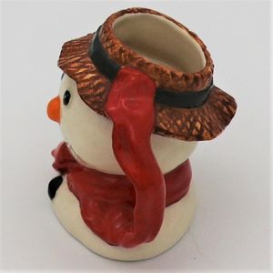 Royal Doulton D6972 Prototype Snowman Character Jug with Scarf Handle and Straw Hat - left side