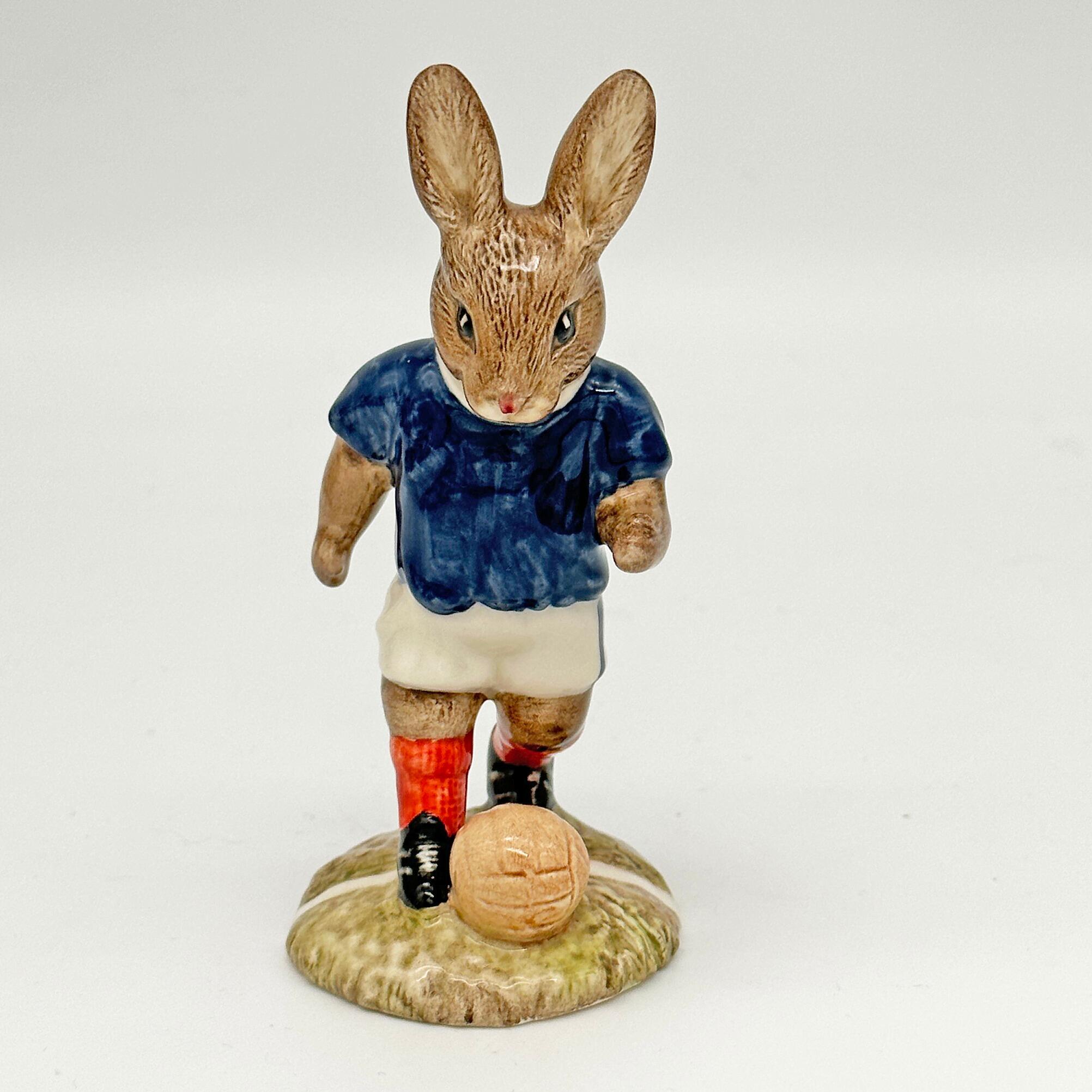 Royal Doulton Bunnykins figure - DB123 Soccer Playerin Blue and White - front