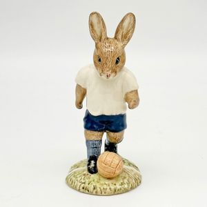 Royal Doulton Bunnykins figure - DB121 Footballer in White and Blue - front