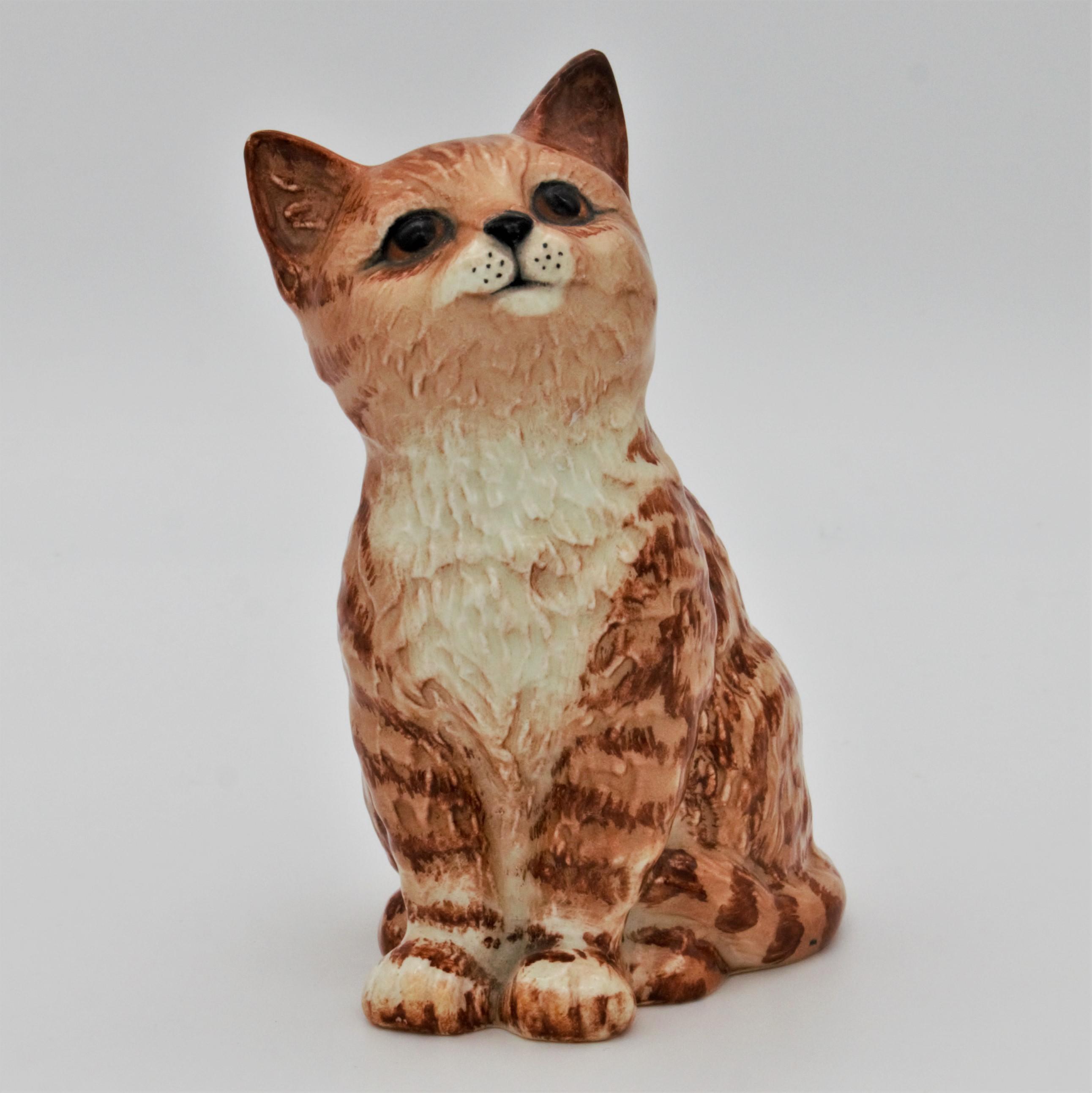 Beswick 1886 Persian Kitten Ginger Swiss Roll Seated Looking Up - front