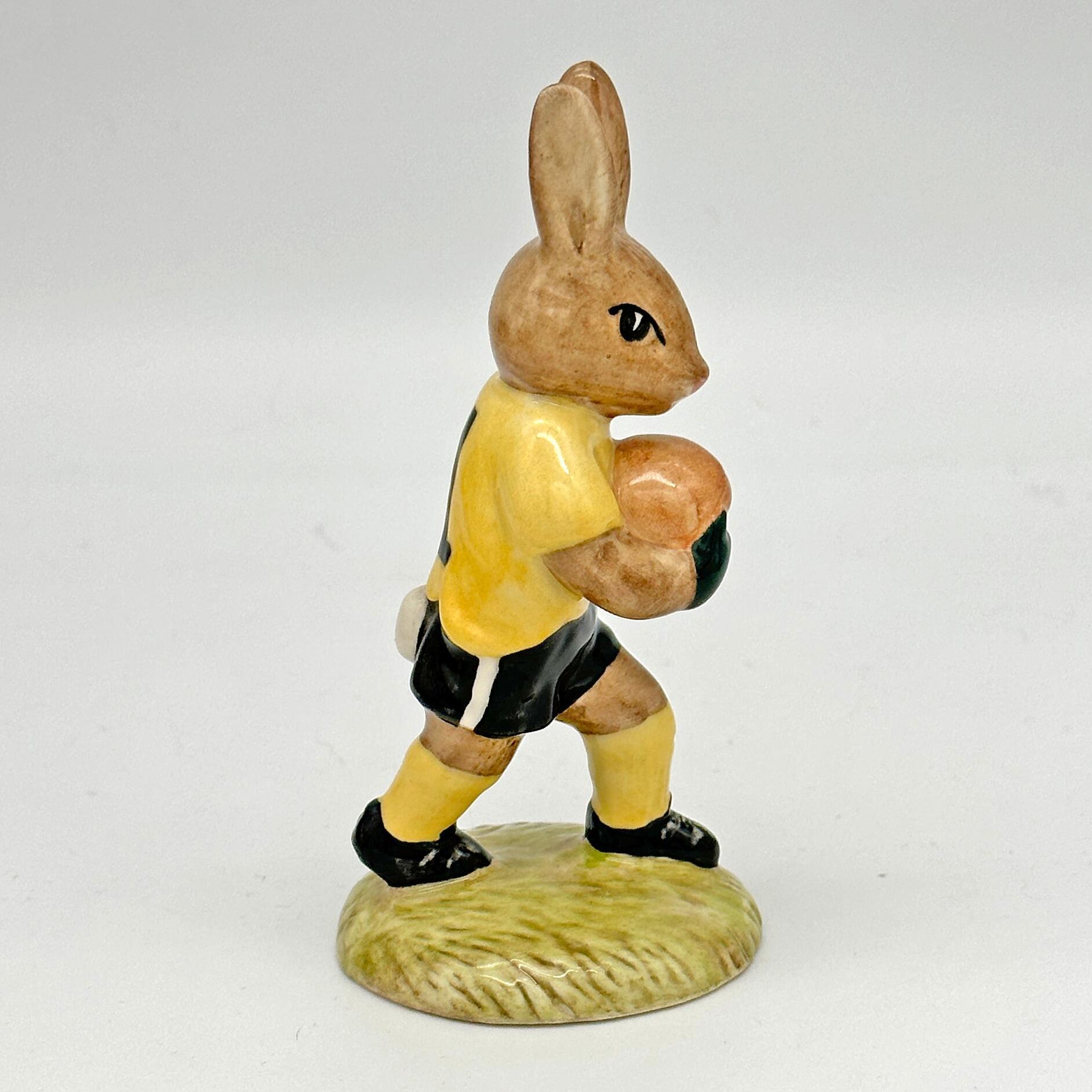 Royal Doulton Bunnykins figure - DB120 Goalkeeper in Yellow and Black - right