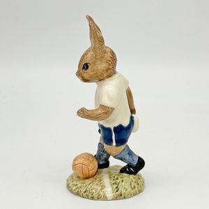 Royal Doulton Bunnykins figure - DB121 Footballer in White and Blue - left
