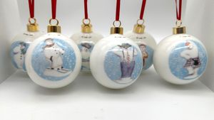 Royal Doulton Set of 6 Spherical Snowman Christmas Tree Baubles - fronts