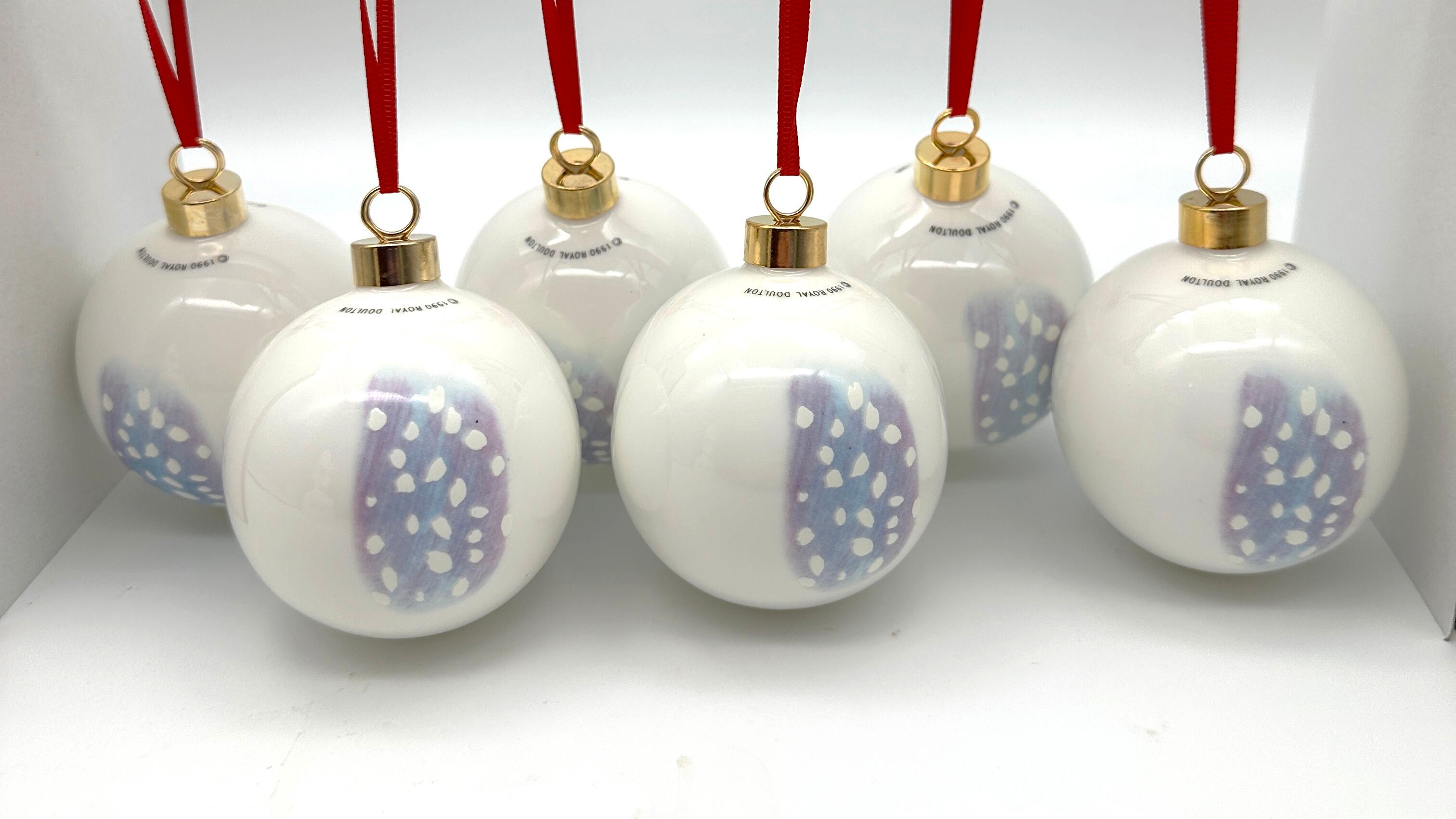 Royal Doulton Set of 6 Spherical Snowman Christmas Tree Baubles - backs