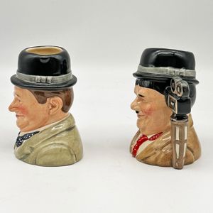 Royal Doulton D7008 Stan Laurel and D7009 Oliver Hardy Pair of limited edition character jugs - left