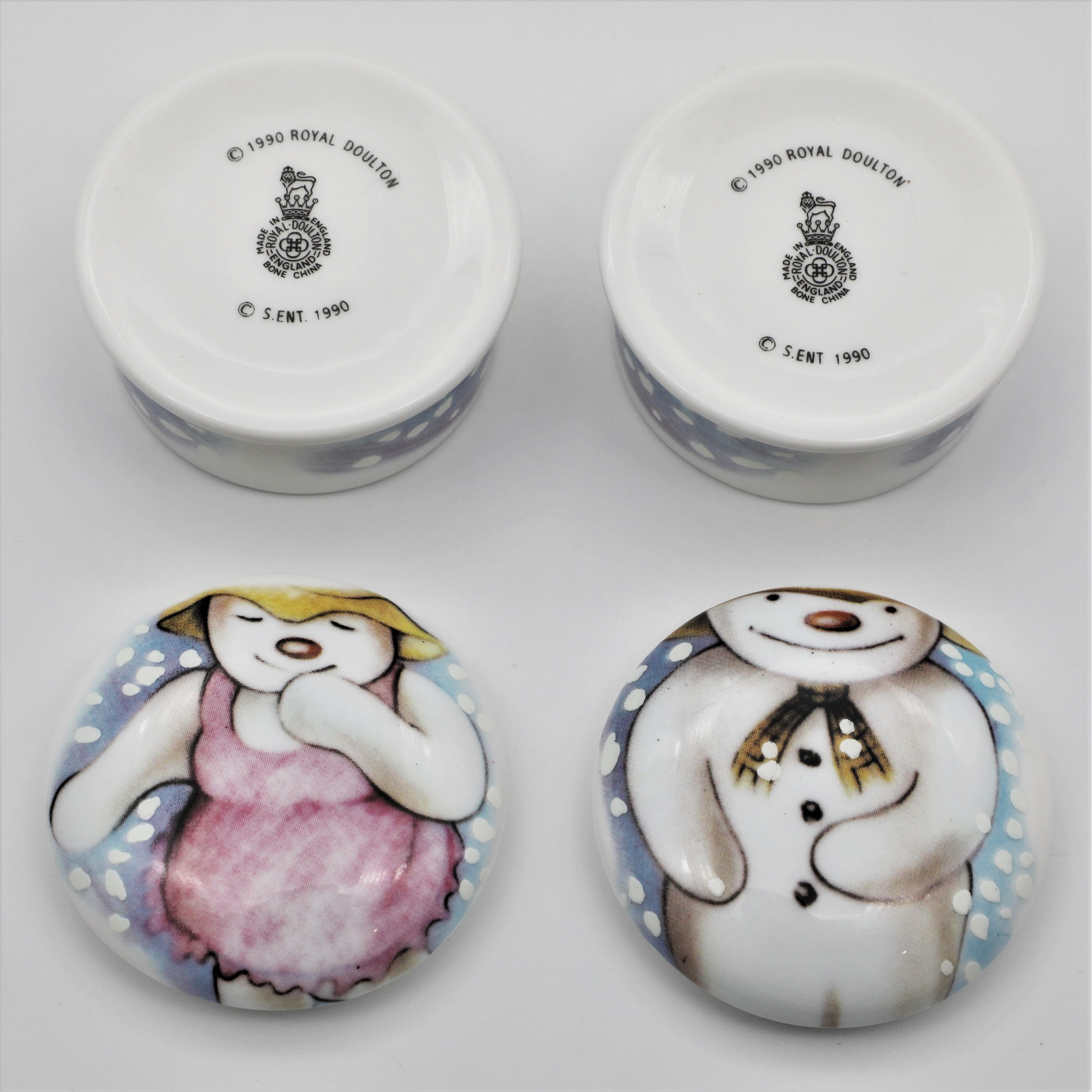Royal Doulton Pair of Snowman and Snowlady Small Trinket Pots
