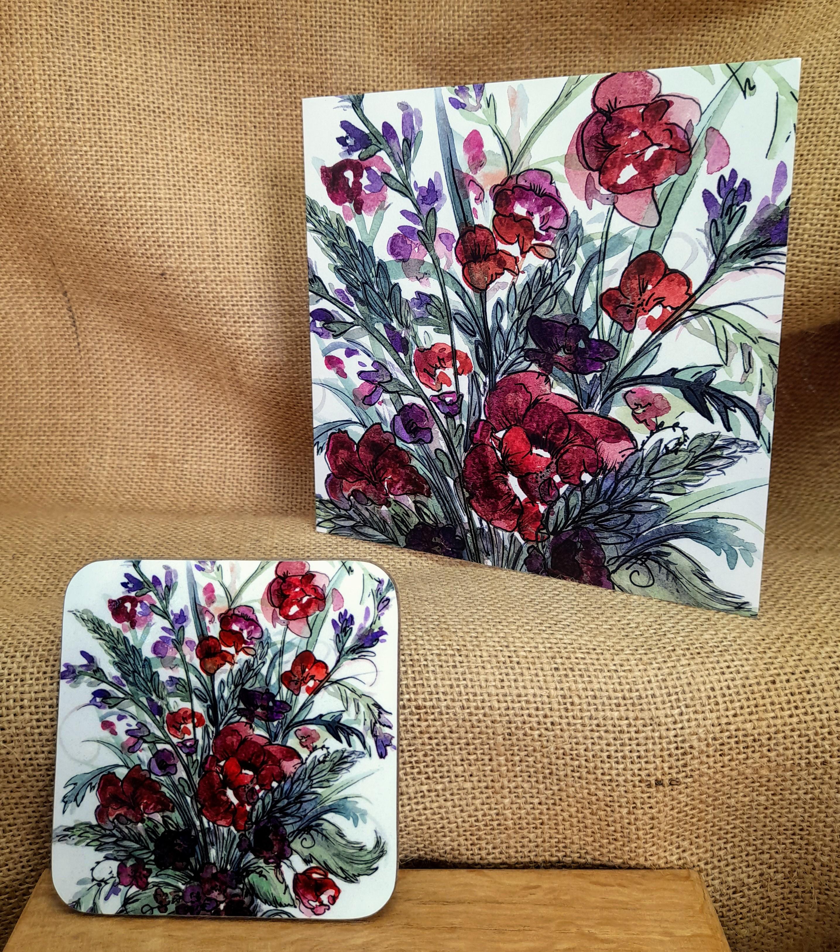 Deep Florals Gift Collection Card & Coaster