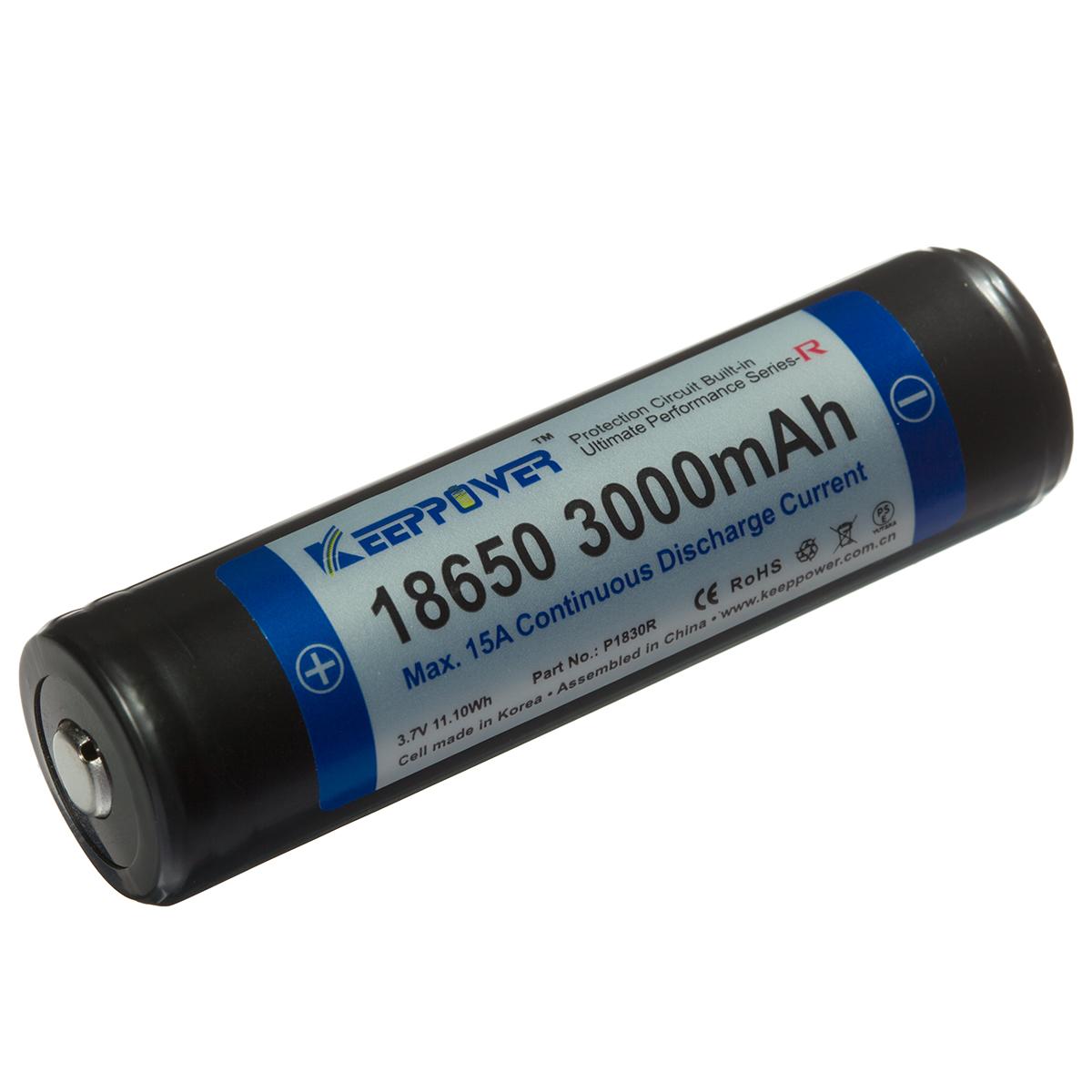 KeepPower 15A 3000mAh - 18650 Battery (Protected Button Top)