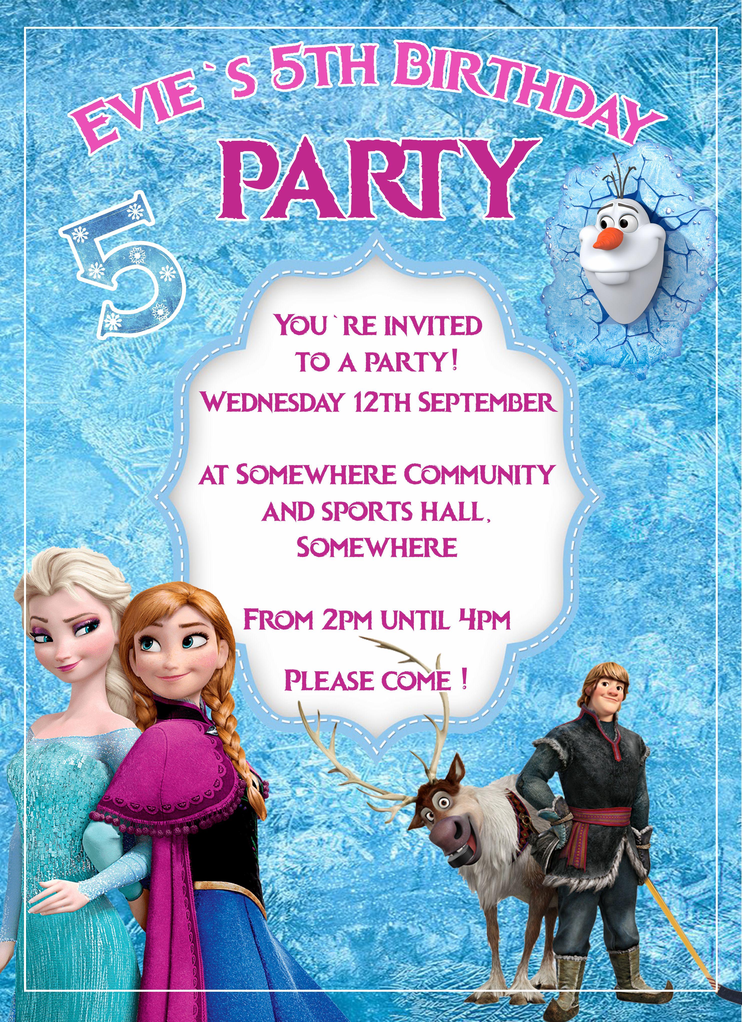 Personalised Frozen Elsa and Anna Theme Birthday Party Invitation