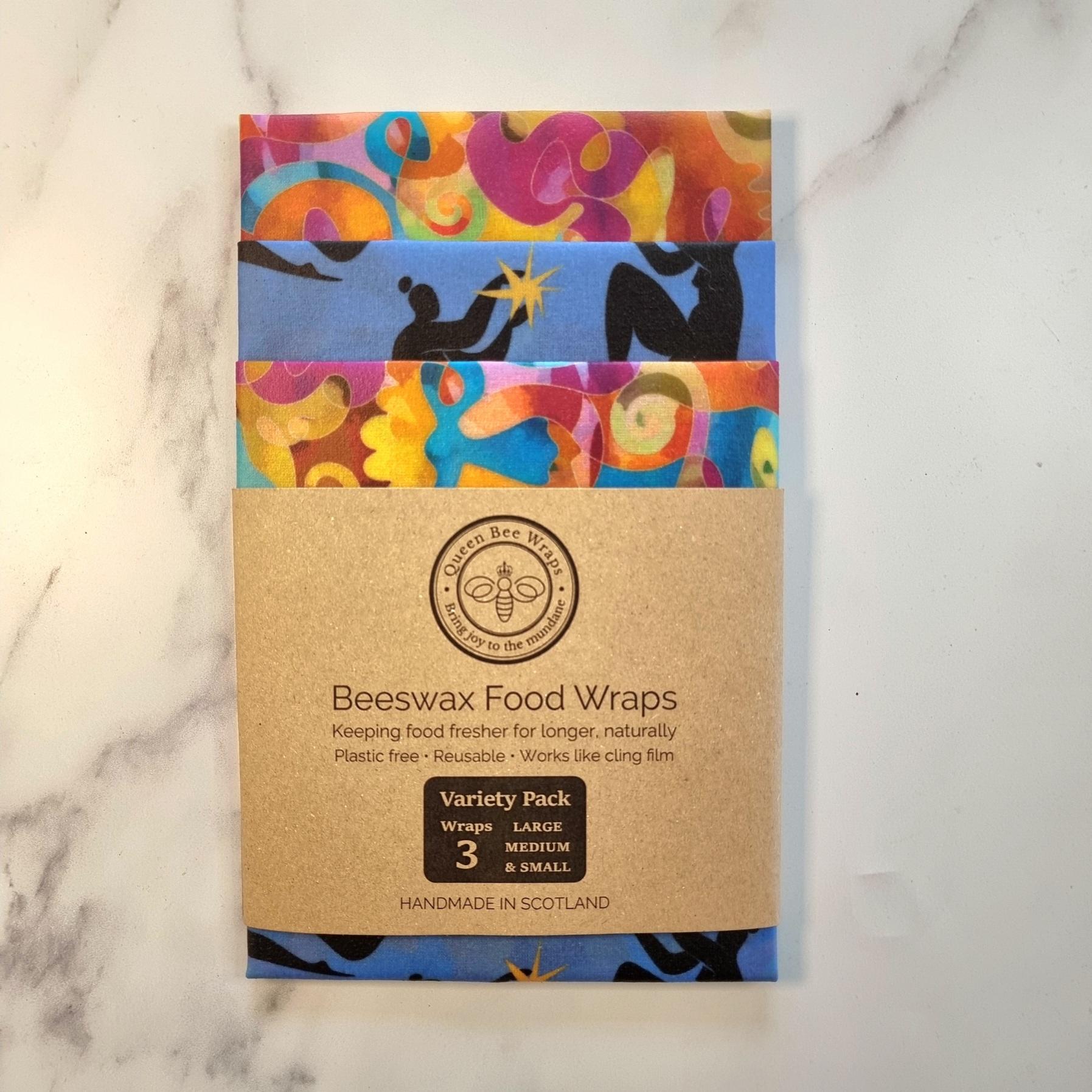 pack of three beeswax food wraps
