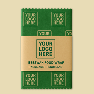 Green beeswax fabric sample folded and packaged for design approval process