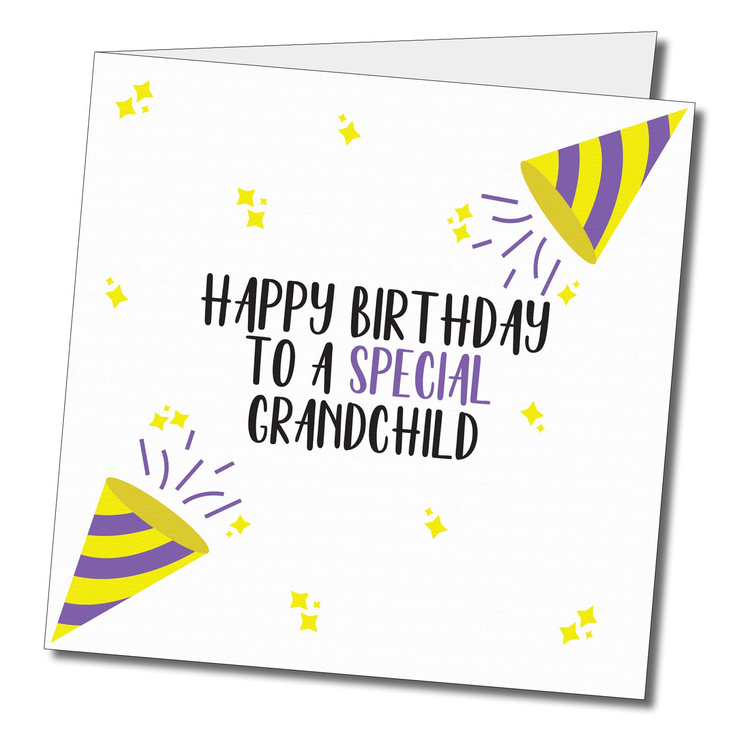 Happy Birthday to A special Grandchild. Non binary greeting card. White.