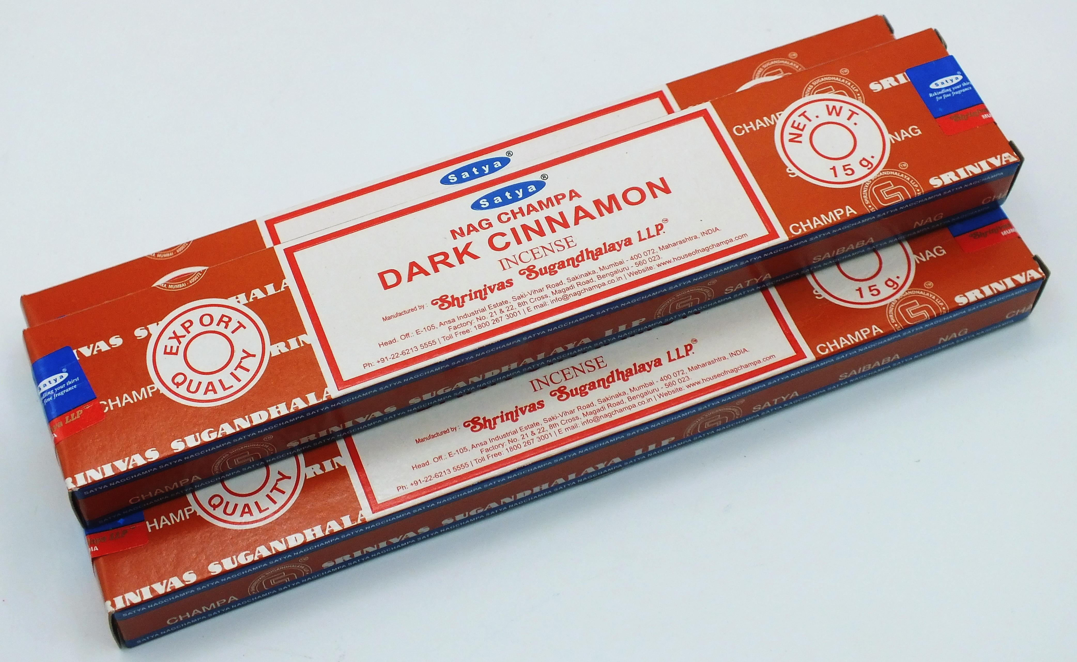 Dark Cinnamon Satya Nag Champa Incense Sticks 15 gram Box
