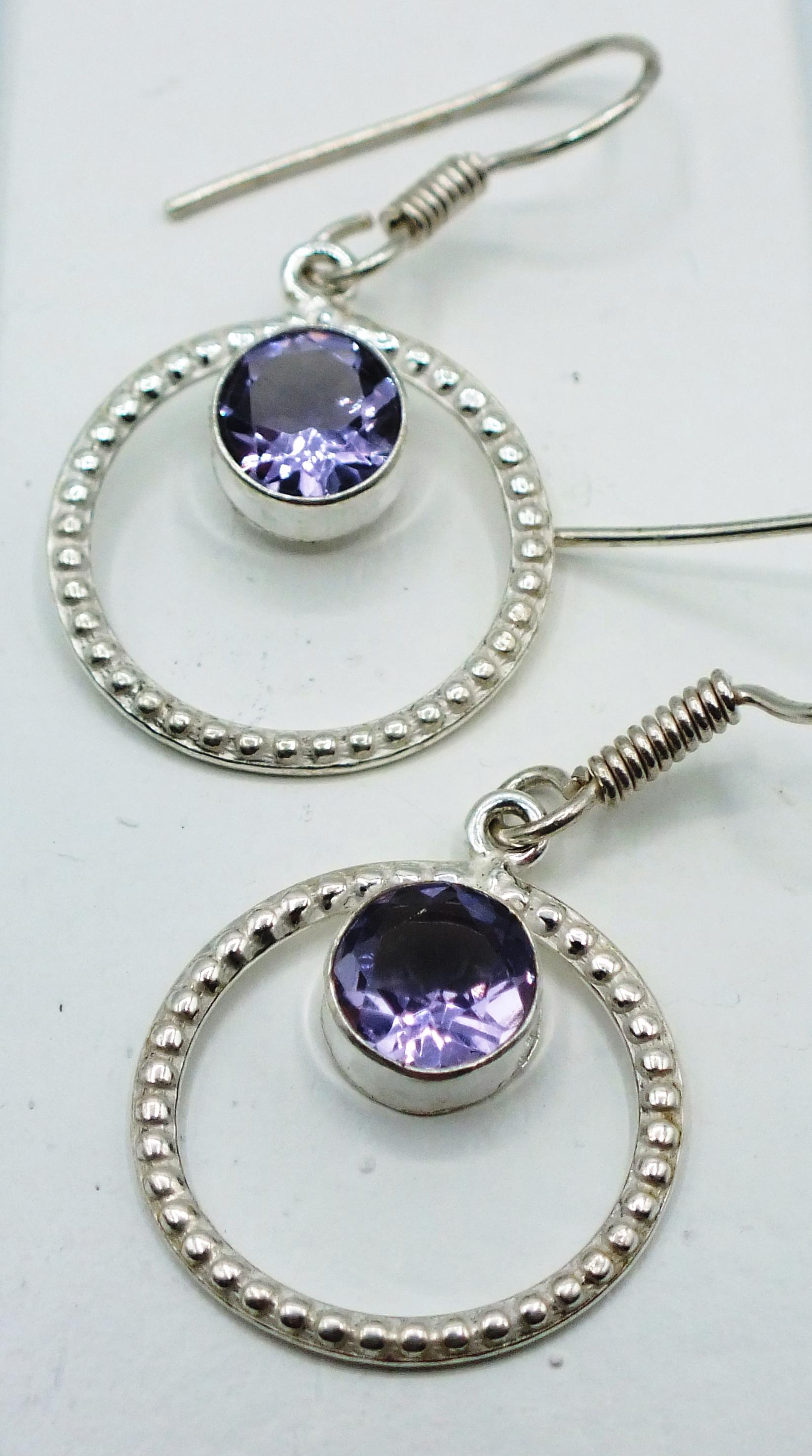 Beautiful Faceted Amethyst Silver Earring