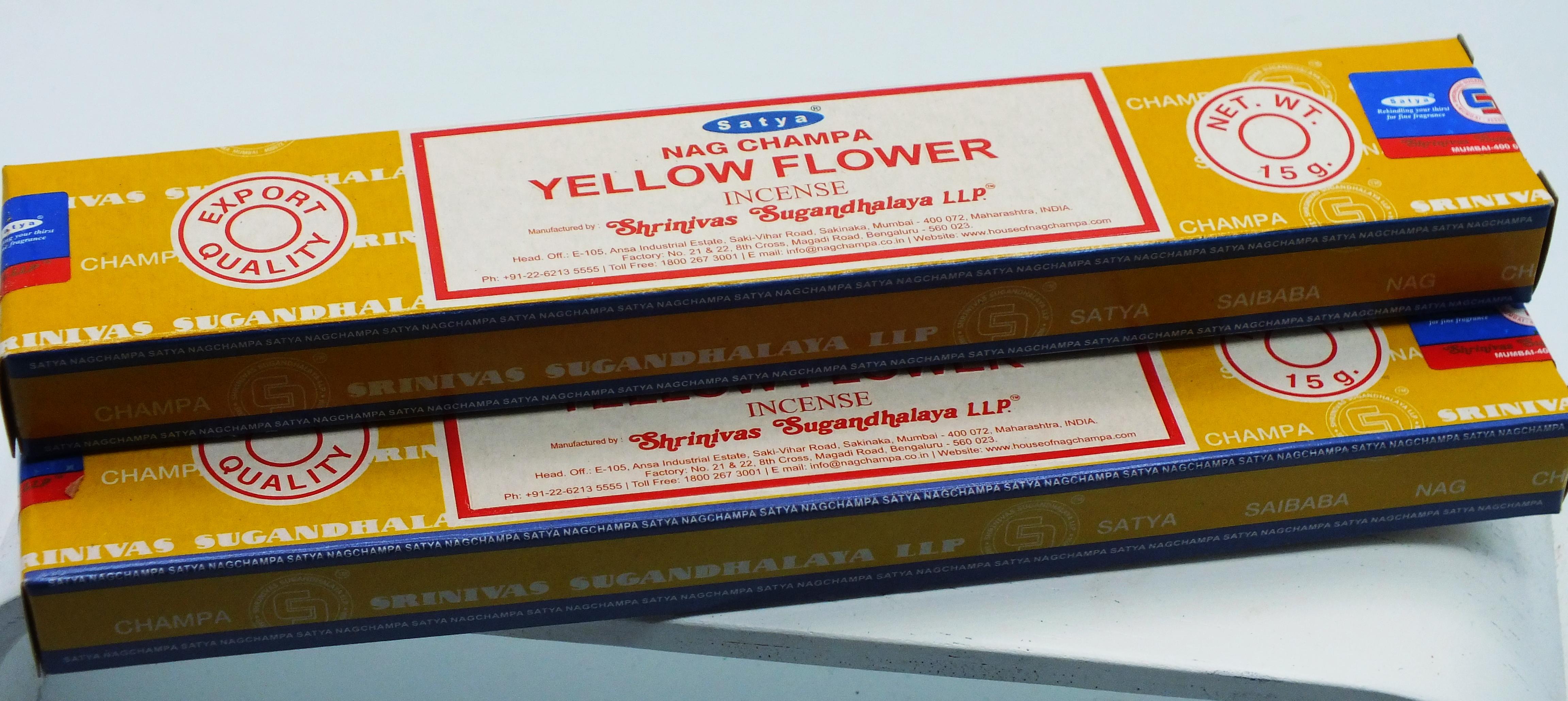 Yellow Flower Satya Nag Champa Incense Sticks 15 gram Box