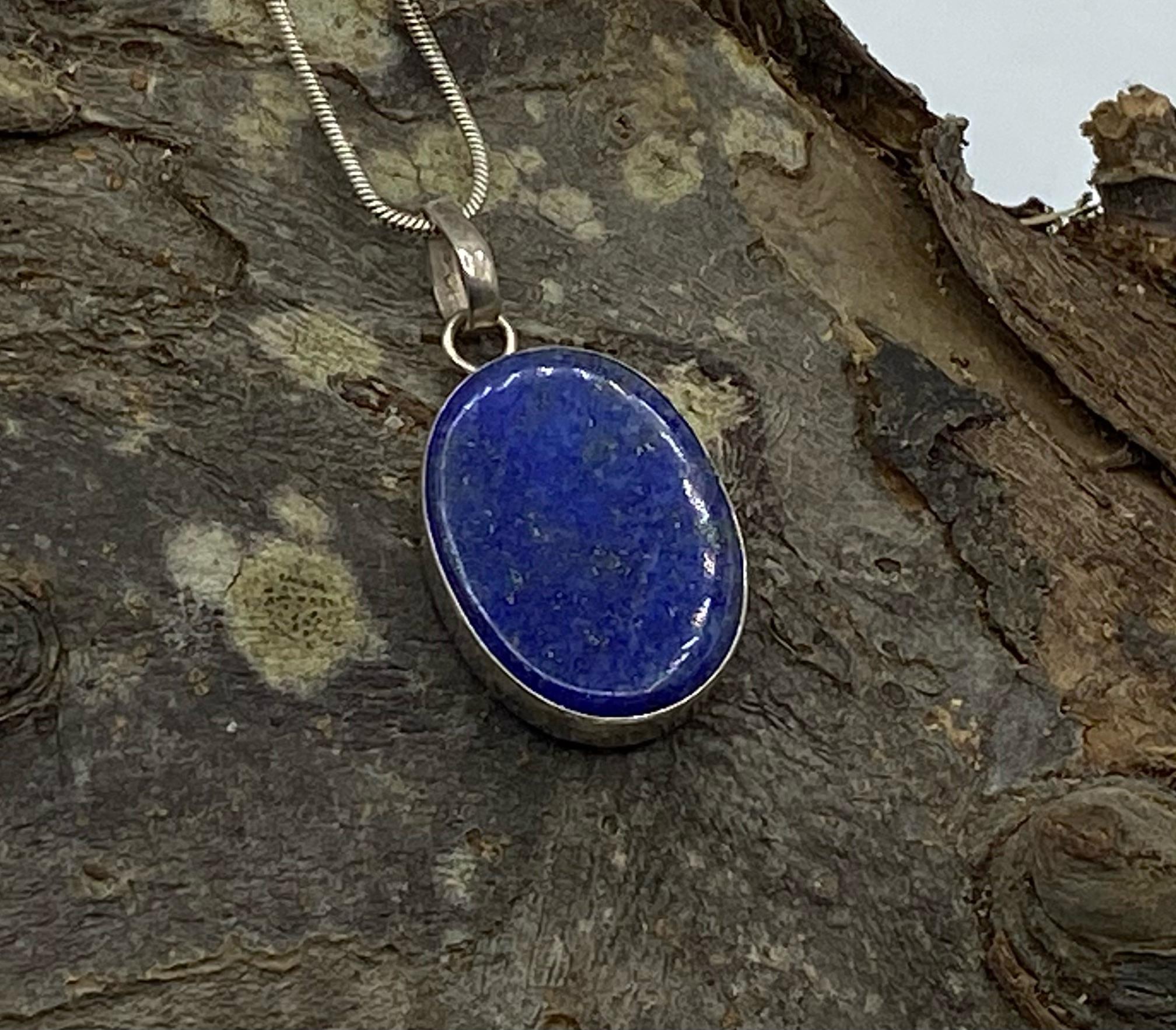 Silver Lapis Lazuli Pendant with 18" Chain