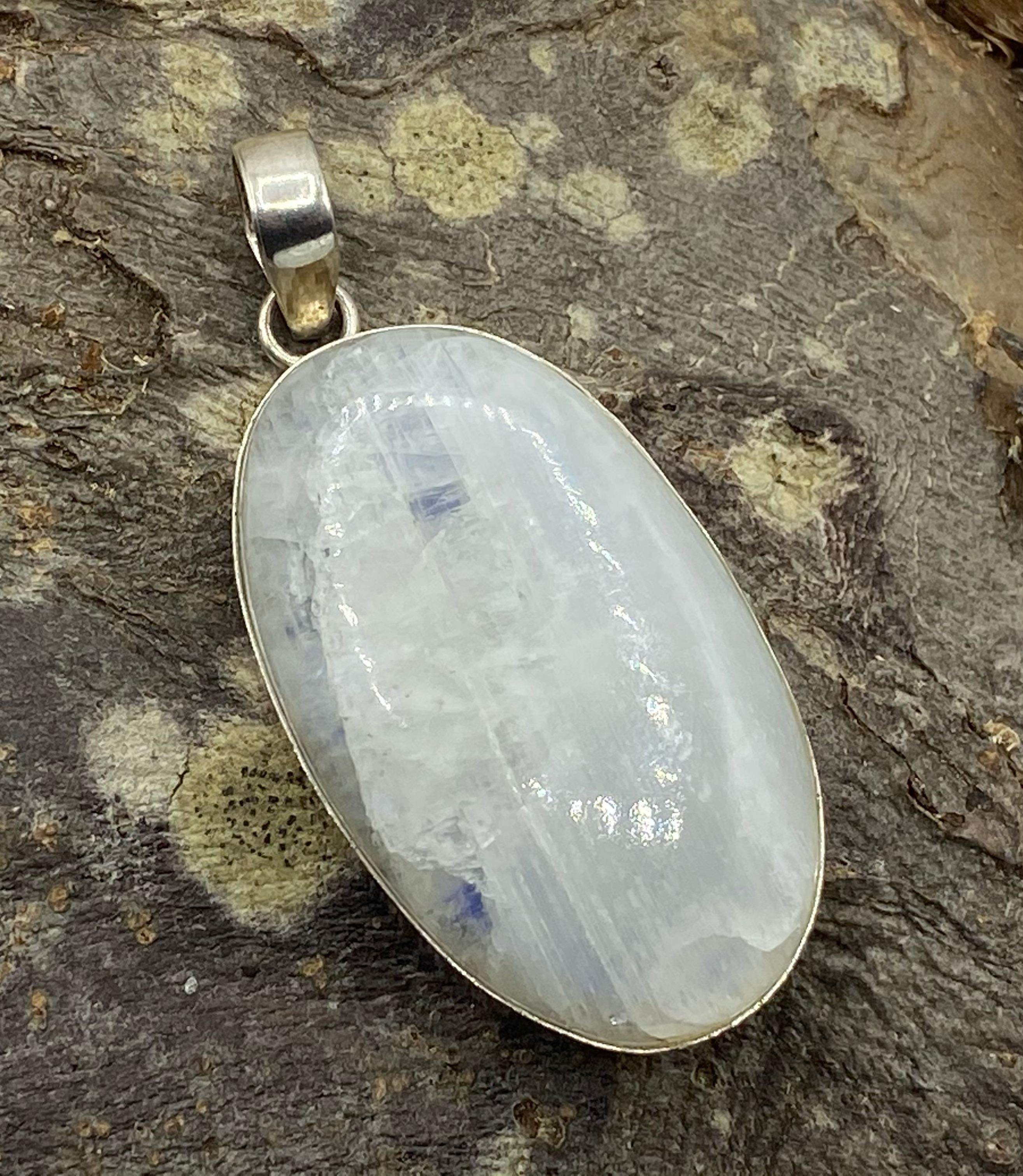 Silver Moonstone Oval Pendant Large