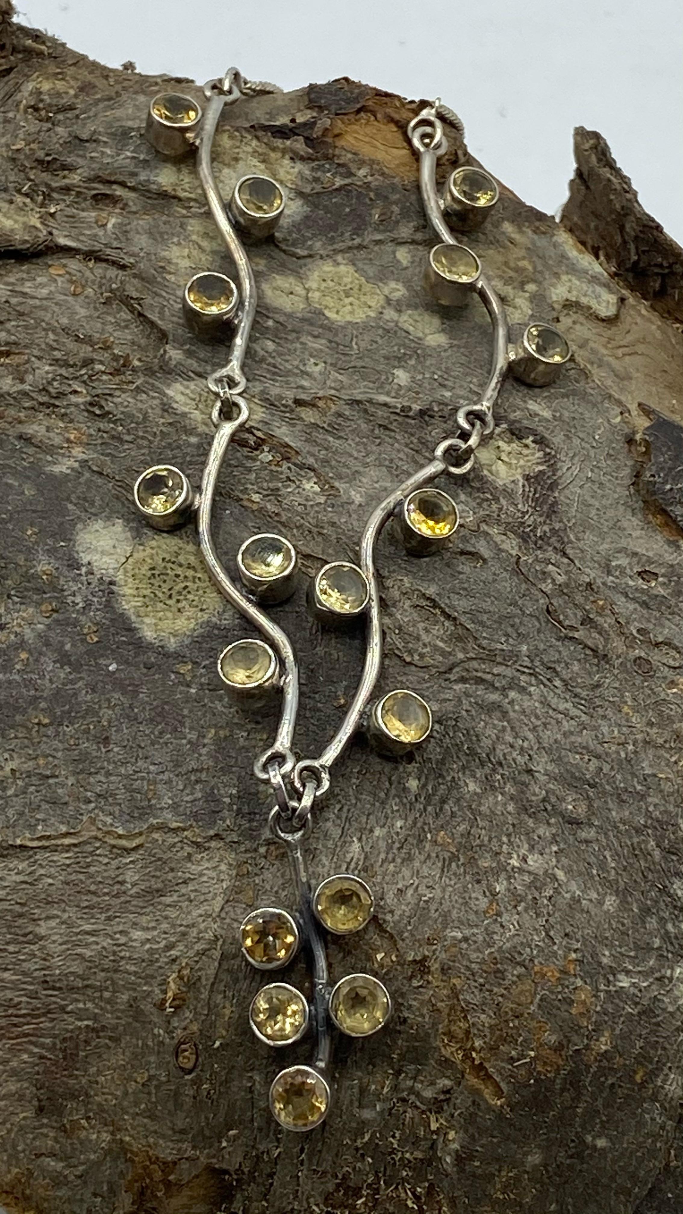 Multi Stone Faceted Citrine Silver Necklace
