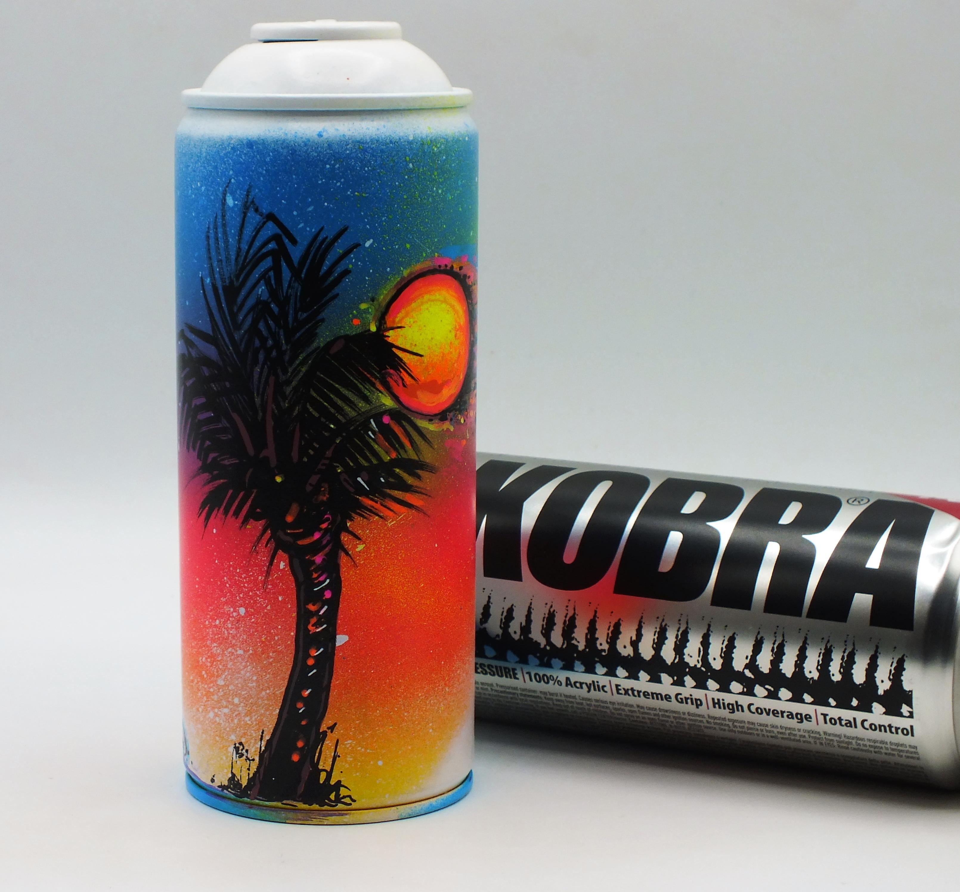 Palm Tree Sunset (2) Up-cycled spray can bespoke art