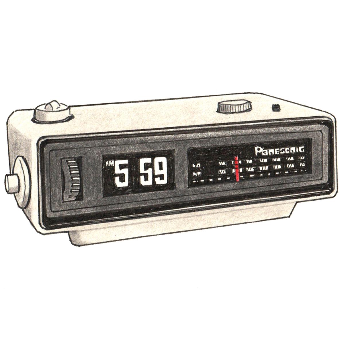 Limited edition print from a pen, ink and coloured pencil drawing of the alarm radio from the film Groundhog Day