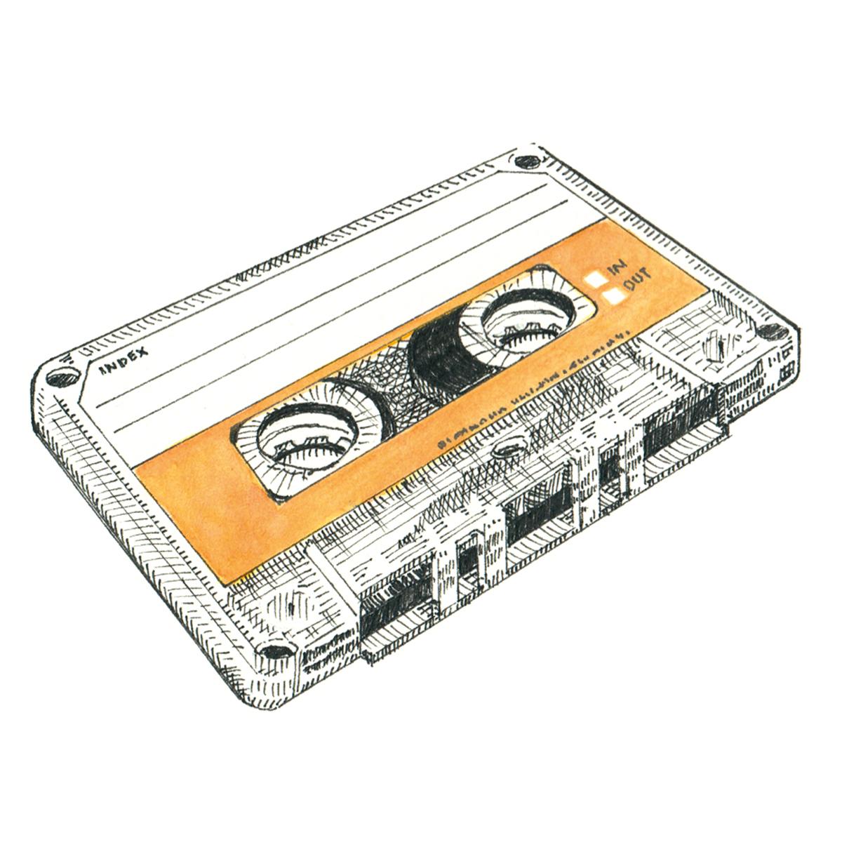 Limited edition print from pen, ink and watercolour sketch of a cassette tape